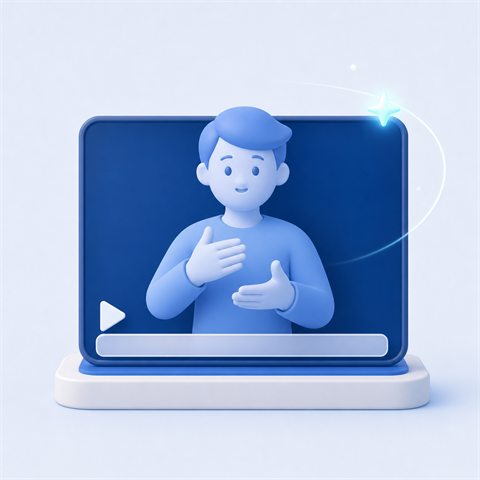 화면에서 수어 아바타 영상이 재생되는 모습을 표현한 일러스트